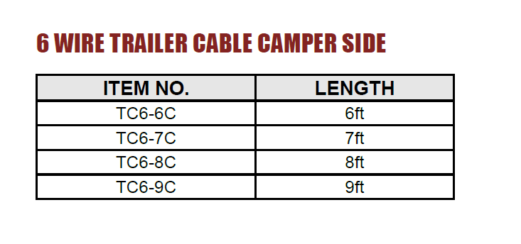 6 Wire trailer cable camper side