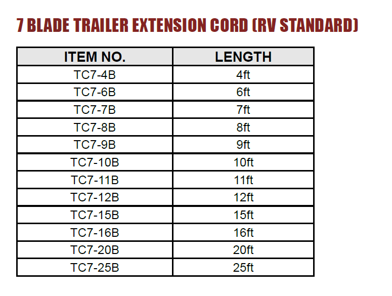 7 Blade trailer extension cord (RV standard)