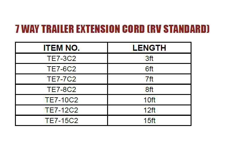 7 Way trailer extension cord (RV standard)