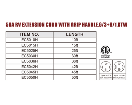 50A RV Extension Cord With Grip Handle,6/3 8/1,STW