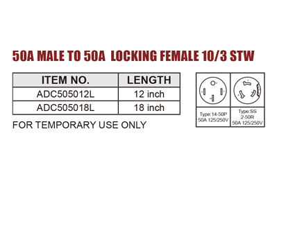 RV Adapter 50A Male To 50A Locking Female 10/3 STW