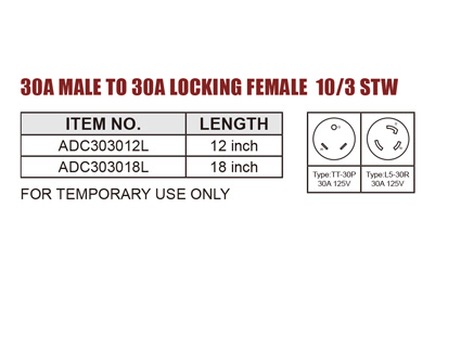 30A Male To 30A Locking Female RV Adapter 10/3 STW