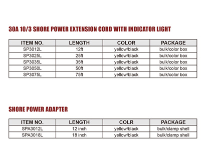 30A 10/3 Shore Power Extension Cord With Indicator Light