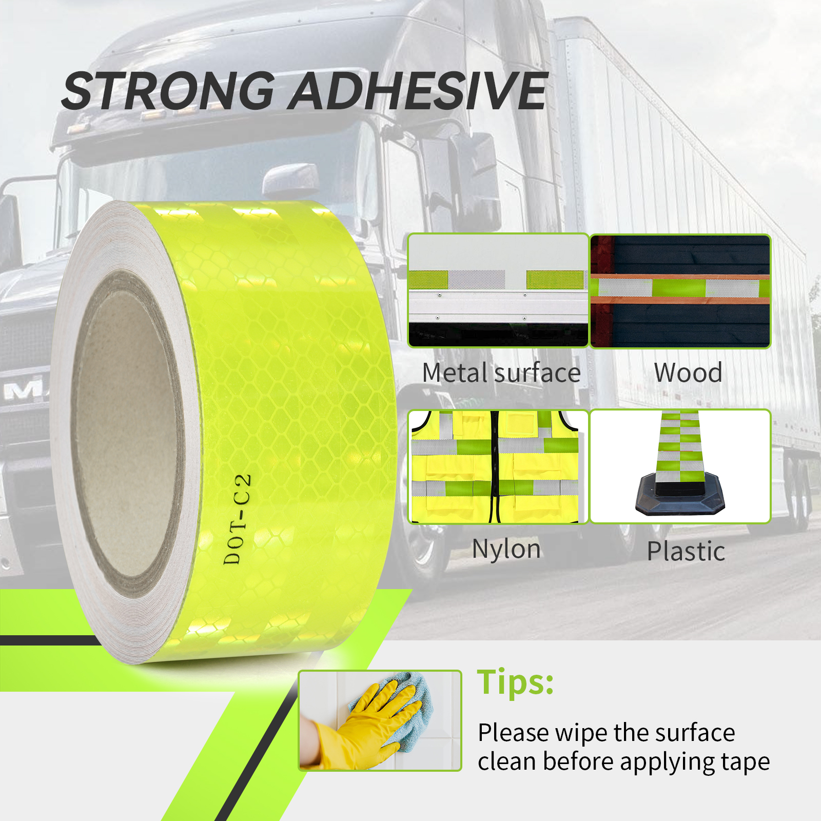  2 Inch x 25 Feet DOT Trailer Reflective Tape, Waterproof Highly Visible, Fluorescent Yellow Green, Reflective Tape